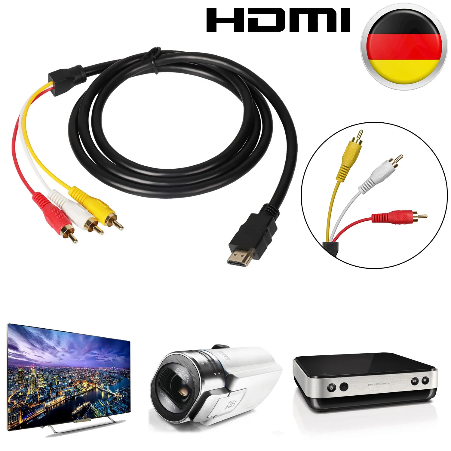 Мужской и Женский 1,5 м HDMI к 3RCA красный желтый белый кабель Шнур для соединение с ПК DVD монитор тв Горячая продажа 2019