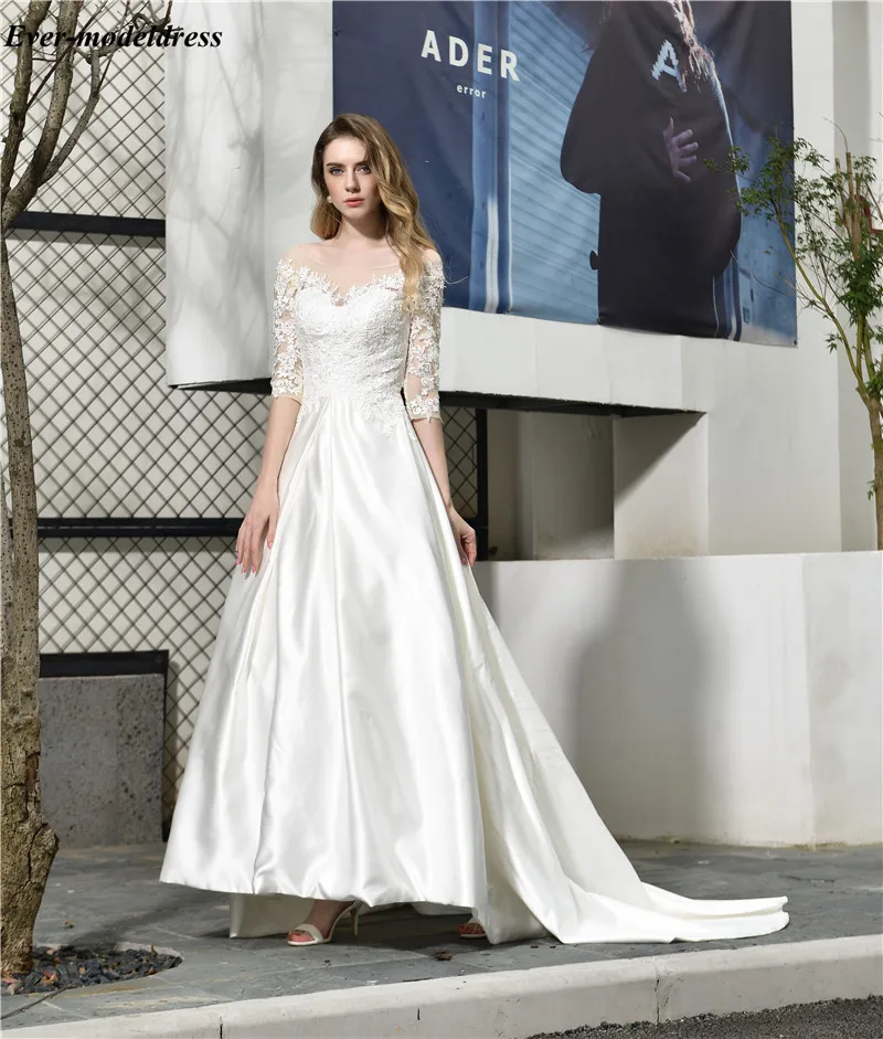 Vestido Новые свадебные платья с короткими рукавами и кружевной аппликацией, прозрачные Свадебные платья со шнуровкой на спине для сада со шлейфом