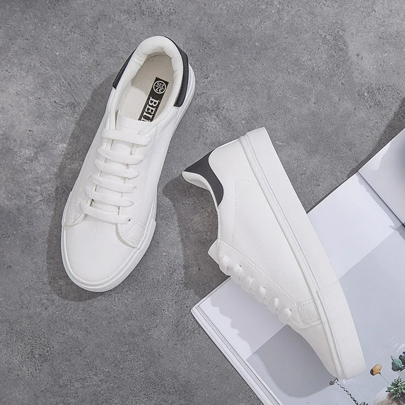 

Bair Green Tail White Shoes Women's Leather Artistic Canvas Shoes Flat Lace-up Versatile Students Korean-style Sport Sneakers