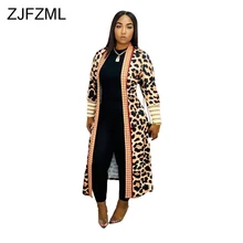 Осенне-зимние леопардовые пальто и куртки для женщин, длинный рукав, открытый шов, х-длинная куртка размера плюс, уличная одежда, теплое приталенное пальто