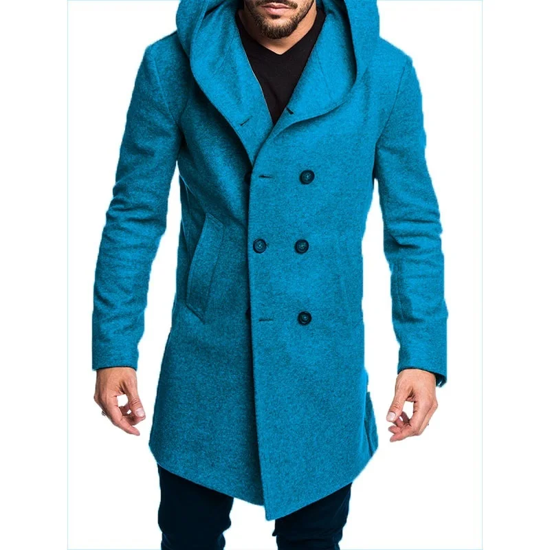 ZOGAA, горячая Распродажа, Осень-зима, мужские шерстяные пальто с капюшоном, высокое качество, шерстяные тренчи, повседневные, британский стиль, Gentles, облегающие пальто - Цвет: Небесно-голубой