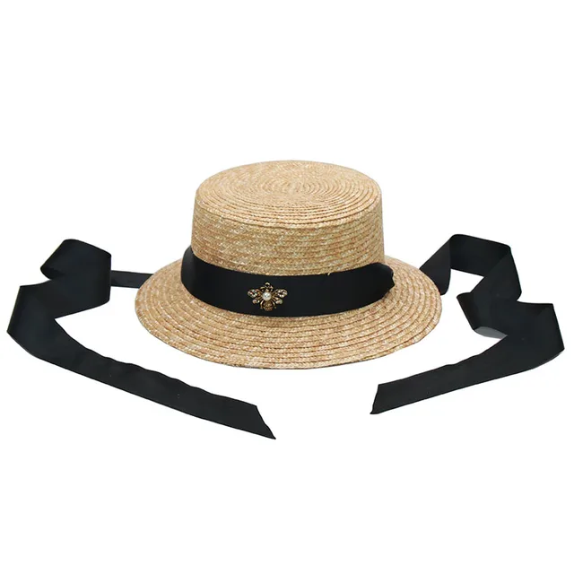 New Fashion Bee Long Ribbon Girls Sun Hats Women Summer Straw Beach Hats Parent-child Hat Children Visor Cap Wholesale NH818 2