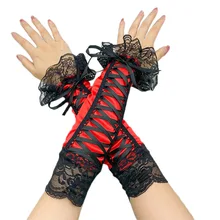 13 Inches Black Lace Elbow Wedding Gloves Lace-up Women Lady Marriage Accessories for Bridal