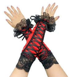 13 Inches Black Lace Elbow Wedding Gloves Lace-up Women Lady Marriage Accessories for Bridal