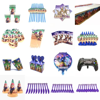 

Fortress Night Party Tableware Set Disposable Paper Plate Cup Tablecloth Cake Topper Happy 1ST Birthday Party Supplies For Boys