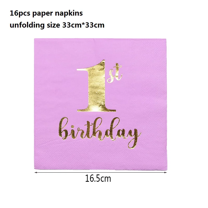 Принадлежности для 1-го дня рождения одноразовая посуда бумажная тарелка чашка соломинки с днем рождения баннер 1 год детские украшения для вечеринки - Цвет: pink napkins