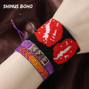 

Punk Bite Lips Handmade Charm Bracelet Women Beads Rivet Bracelets Mexican Miyuki Pulseras Mujer Moda 2020 Woven Jewelry Gift
