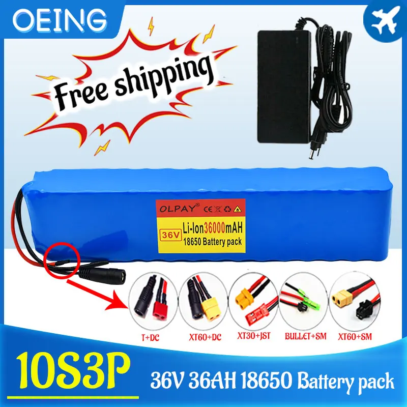 10S3P 36V 36Ah Battery Ebike Pack 18650 Li-Ion Batteries 500W for High Power Electric Scooter Motorcycle Scooter+Charger |