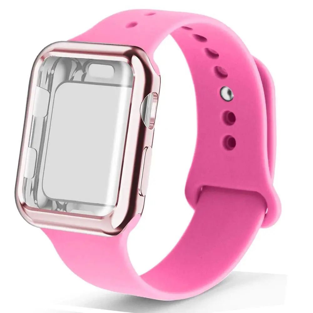 Чехол+ ремешок для часов apple watch 5 4 band 44 мм 40 мм apple watch 3 iwatch band 42 мм 38 мм силиконовый браслет ремешок для часов 5/4/3/2/1 - Цвет ремешка: Barbie powder