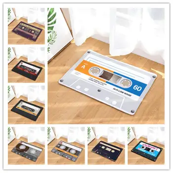

50x80cm Vintage Entrance Anti-Slip Doormat Magnetic Cassette Tape Mix Tape Carpets Household Bedroom Rugs Decorative Stair Mats