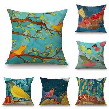 

Colorful Bird Pattern Cotton Linen Throw Pillow Case Cushion Cover Office Home House Sofa Chair Decor 18"