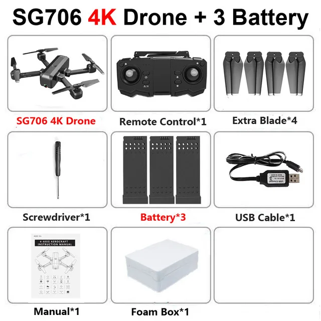 SG706 Folding drone 4k profesional WIFI FPV Quadrocopter with camera HD air selfie quadcopter Speed control optical flow Drones - Цвет: 4K 3B FOAM