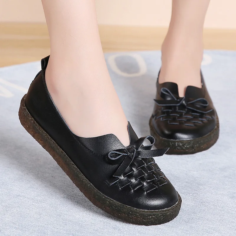

New Style Spring And Autumn Casual WOMEN'S Genuine Leather Shoes Simple Anti-slip Wear-Resistant Students White Shoes Bow Sports