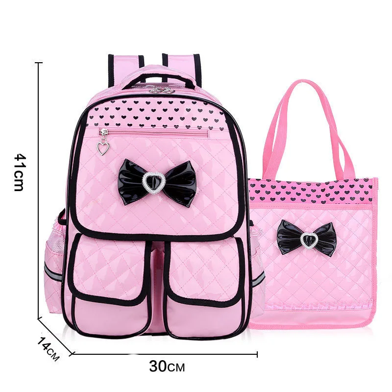 large pink set Детский Школьный рюкзак для девочек, школьные сумки, набор из искусственной кожи с бабочкой, Водонепроницаемый Школьный рюкзак для начальной школы, рюкзаки для детей - Цвет: large pink set