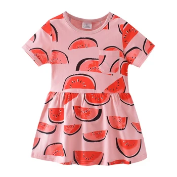

Summer Casual Cartoon Dress for Toddler Girl Cotton Pink Short-Sleeve Girls Princess Dresses Cute Pattern Children's Clothing