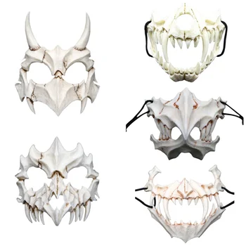 

Japanese Dragon God Mask Halloween Cosplay Props Tengu Mask White Resin Skull Scary Half Face Mask for Halloween