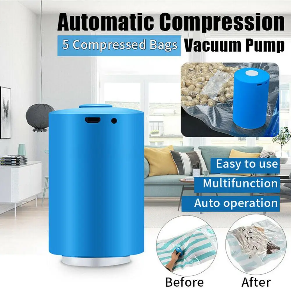Mini Automatic Compression Vacuum Pump Food Saver with 5 Sealer Storage Bags 