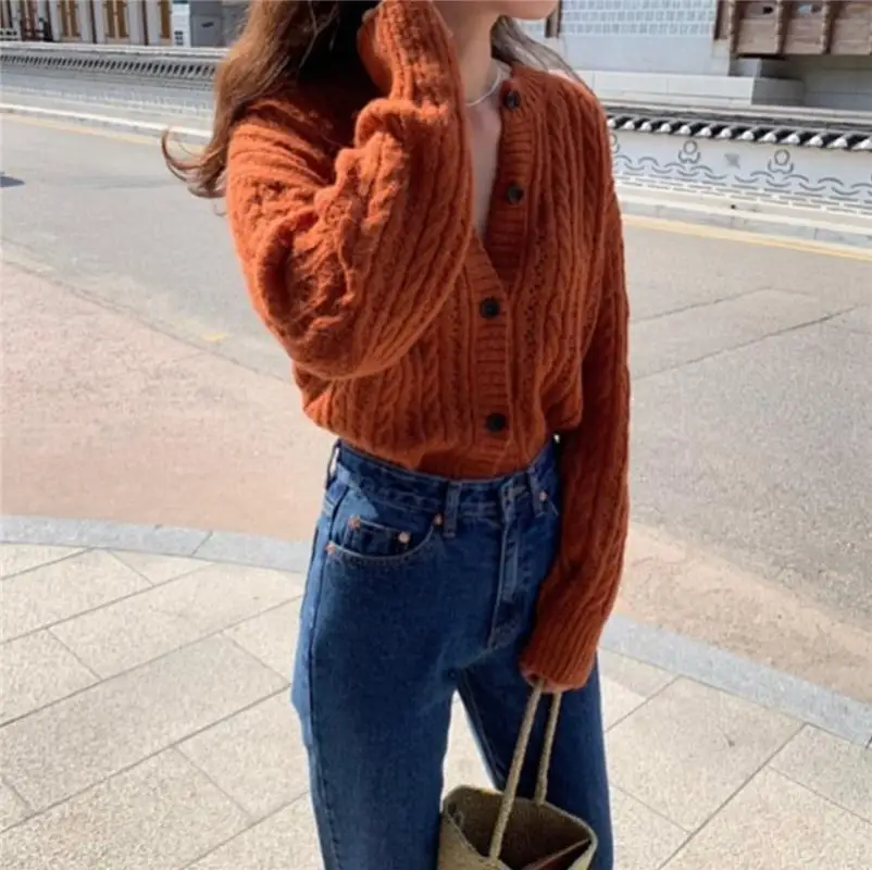 Knitted Sweater Cardigan Hollow Out Casual Sweater Women Elegant Winter Jumper Korean Oversized Cardigan Harajuku Coat V832