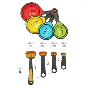 

8pcs/Set Food Grade Silicone Foldable Measuring Cups Set Spoon Kitchen Tool Ice Cream Collapsible Baking Cook Tools