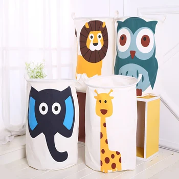 

Baby cartoon animal storage bucket organic cotton hanging bag storage box foldable dirty clothes basket children's toy storage b
