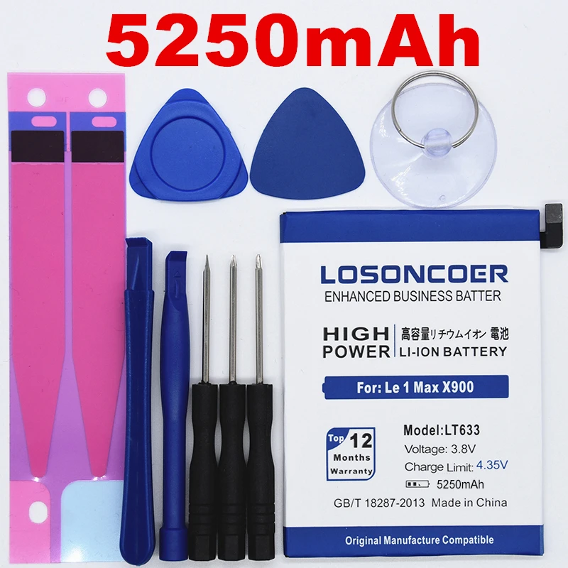 

100% Original LOSONCOER 5250mAh LT633 Battery for Leeco Le 1 Max X900 Le one Max X900 battery Free tools+Sticker