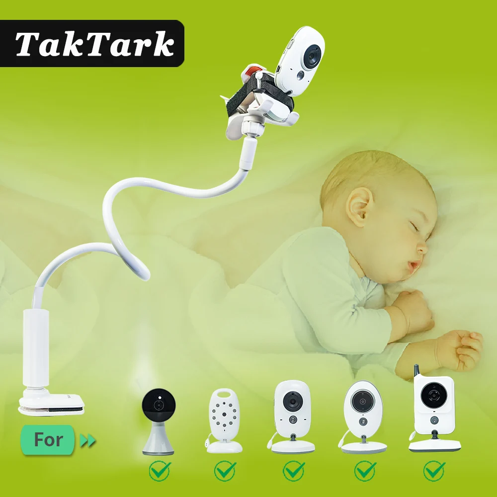 TakTark-Soporte universal para cámaras de seguridad para bebés, base de cuello largo ajustable de múltiples funciones, modelo C80, en color blanco para monitores de vigilancia de recién nacidos