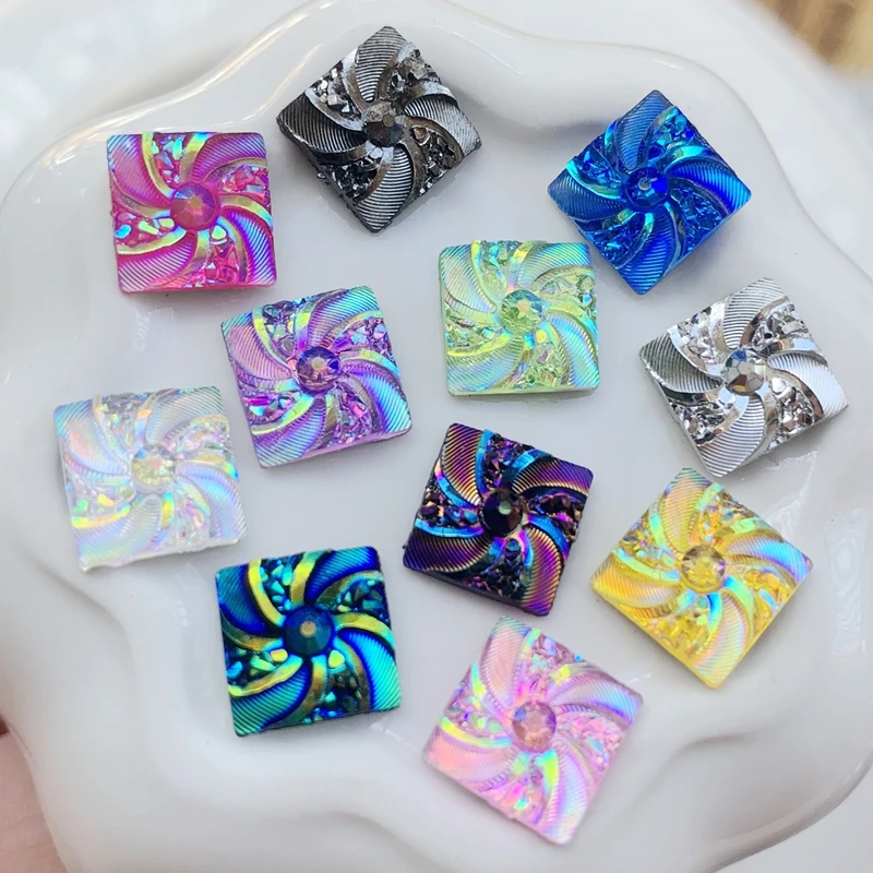 

DIY Square Resin AB 10mm Rhinestone Stick Accessories Stones For Dress Garment Artworks buttons 120pcs -B92