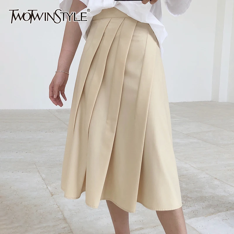 Женская Асимметричная юбка TWOTWINSTYLE летняя повседневная с рюшами высокой талией