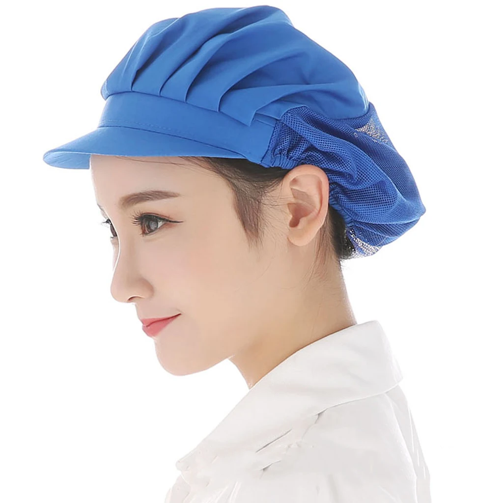 2xBlue Breathable Top Catering Baker Kitchen Cook Chef Hat Cap Adjustable A