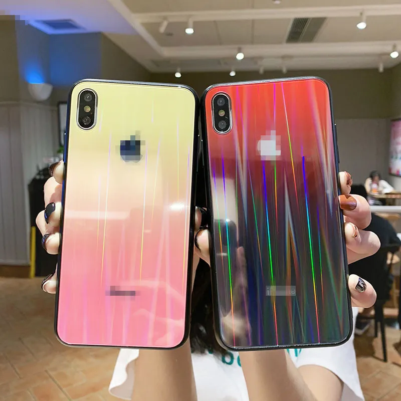 Роскошный стеклянный чехол для телефона aurora для iPhone 11 pro max с логотипом карамельного цвета, закаленное стекло для iPhone 8 7 6 6s 7Plus XR XS max