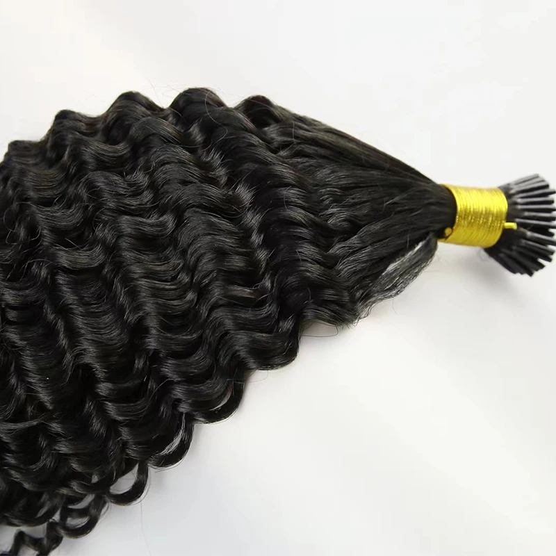 High Quality Chineae Deep Wave I Tip Micro links Hair Extensions Afro Kinky Straight Human Hair 100% Raw Virgin For Women