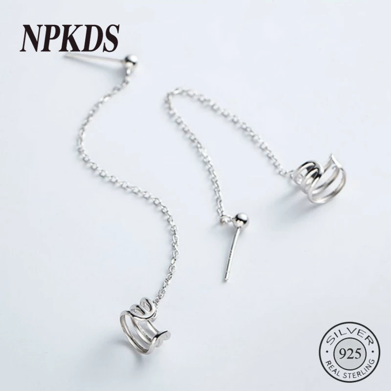 

925 Sterling Silver Two Wear Three Circle Clip Earrings Tassel Long Line Elegant Earrings for Women 2019 Birthday Jewelry Gift