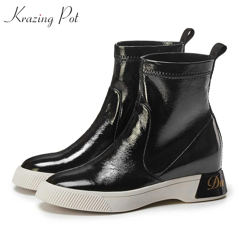 

krazing pot stretch fabric flock med heels round toe gladiator dating dailywear short boots lace up increased ankle boots l35