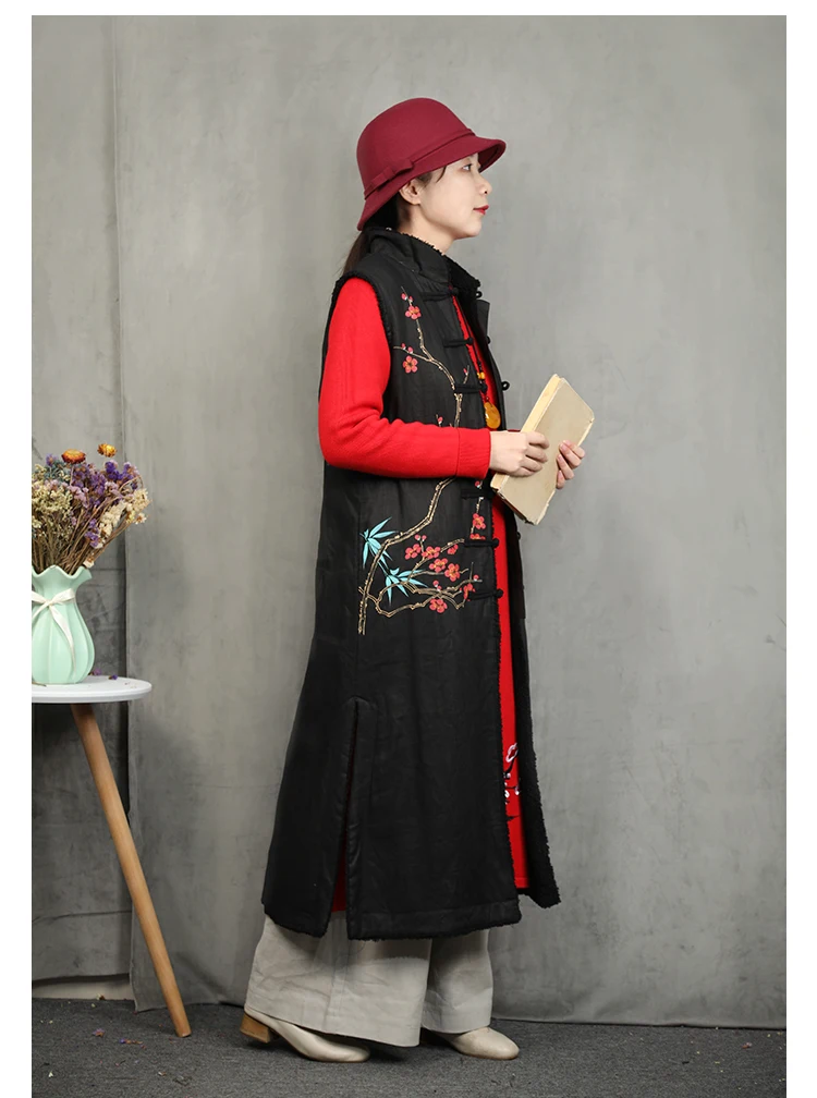 LZJN 2020 Spring Vest Women Waistcoat Warm Fleece Traditional Chinese Cardigan Long  Vest Ladies Sleeveless Veste Femme (16)