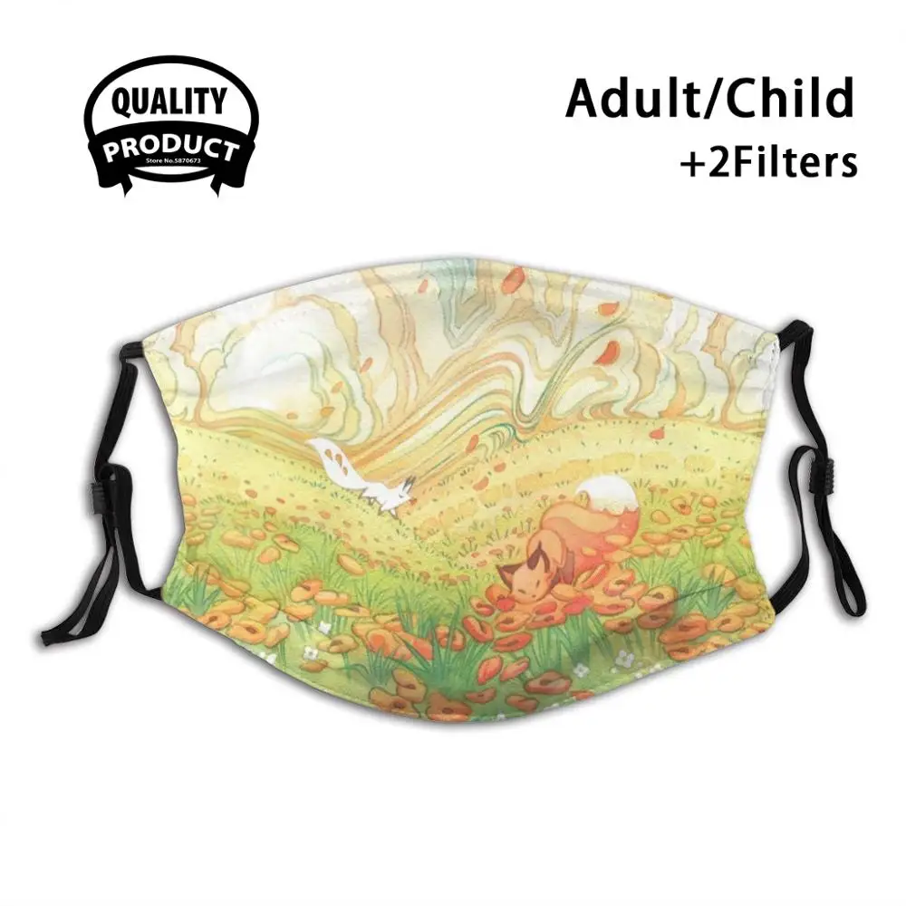 Meadow Frolic Watercolor Fox Kitsune Pattern Reusable Mouth Mask Filter Cool Funny Masks Floral | Аксессуары для одежды