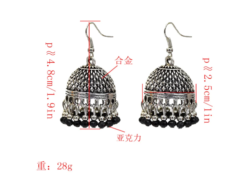 Новые модные эффектные серьги в стиле бохо Jhumka lLong серебристые виде