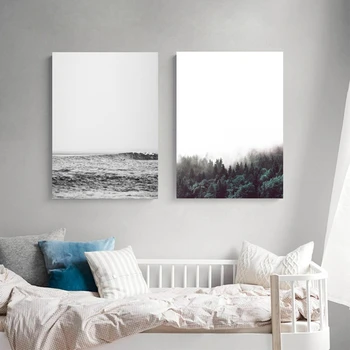 

Nordic Minimalist Black And White Wavy Forest Canvas Painting Print Poster Picture Home Wall Art Decoration Can Be Customized