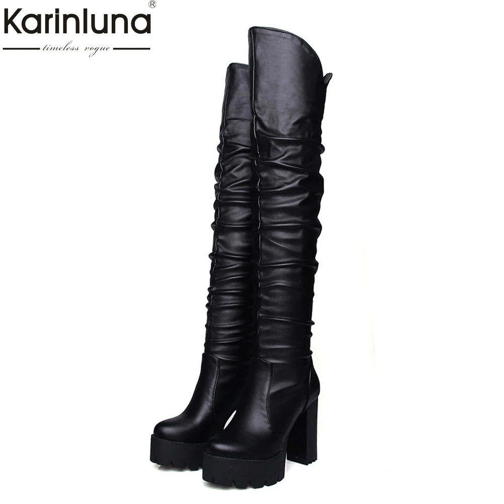 

Women's dropship fashion Big Size 43 platform chunky high Heels Party Boots Women Shoes Woman 2019 winter over the knee Boots