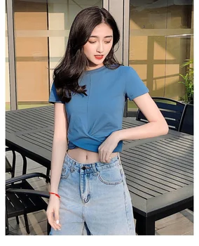 

J034-2020 summer new Korean short bottoming shirt net red slim slimming solid color short-sleeved T-shirt female