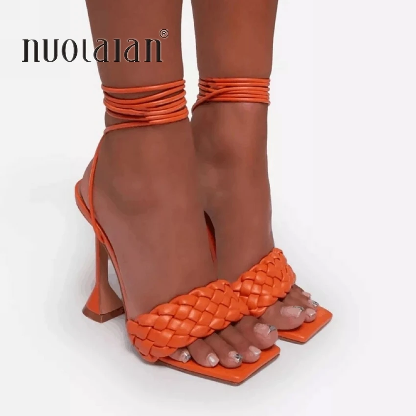 Zapatos para mujer tipo Gladiador, sandalias sexys de tacón alto, zapatos de vestir para fiesta de verano, con cordones y correa cruzada, talla grande 42, novedad de 2021