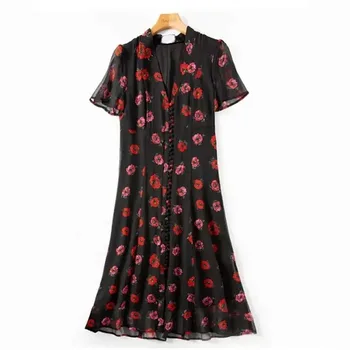 

Women Dress Slim-fit Printed 100% Silk Dress