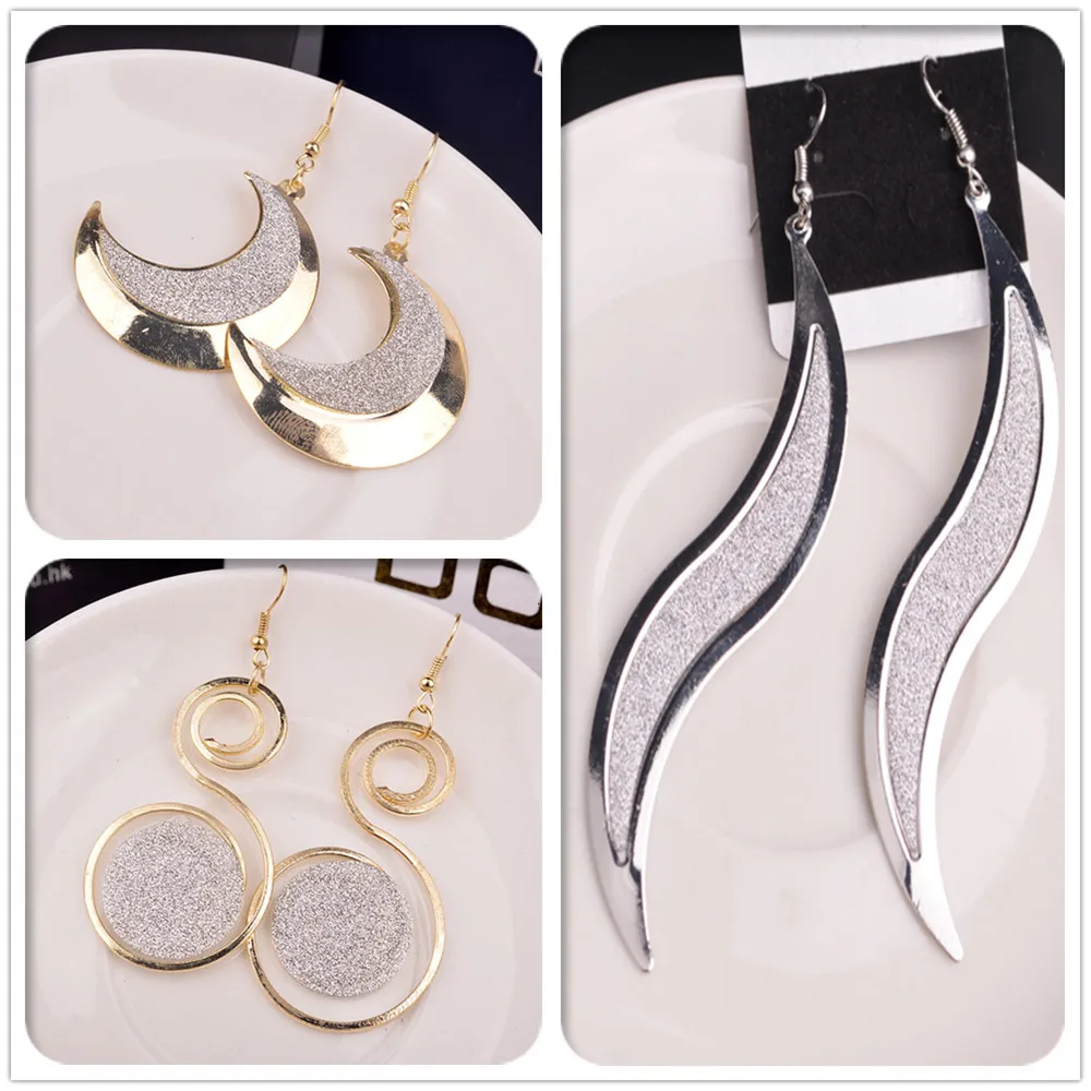 

Frosted Earrings For Women Metal Earing Hanging Fashion Jewelry Long Style 3 Colors Moon,Music Symbol,Willow Leaf Shape