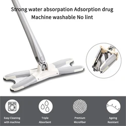 Mop X Shape Floor Cleaning 360°-Spin Mop Head Stainless Steel Extendable Microfiber Mop 6 Reusable Pads Household Cleaning Tools