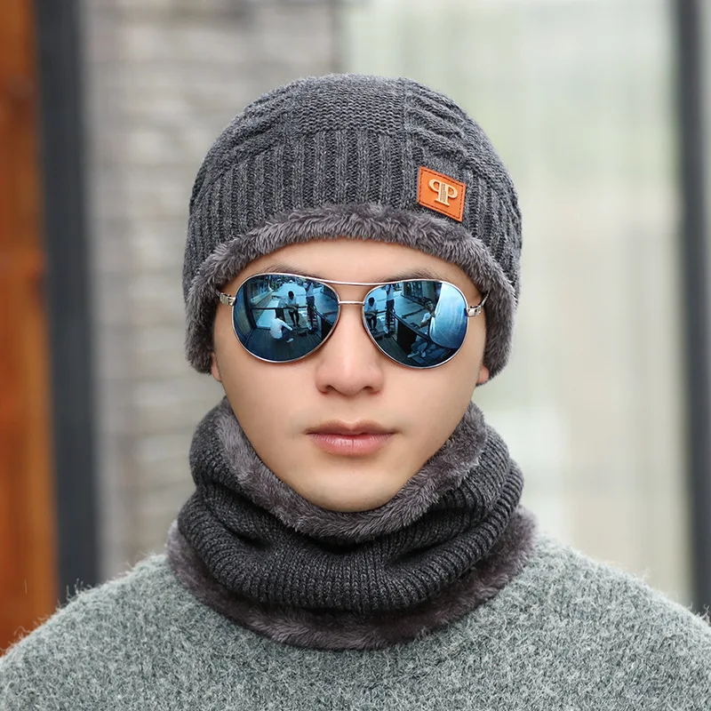 Korean Men's Headgear Winter Plush Warm Knitted Cap Autumn and Winter Outdoor Cycling Wool Cap New Type Cap