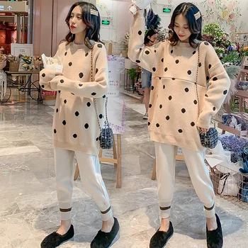 

Autumn Knitted Maternity Nursing Sweaters Loose Breastfeeding Pullovers Clothes for Pregnant Women Winter Pregnancy Tops