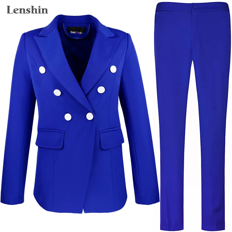 

Lenshin Smooth High-Quality Two-piece Suit Double-breasted Formal Pant Suit Office Lady Uniform Design Women Jacket and Trouser