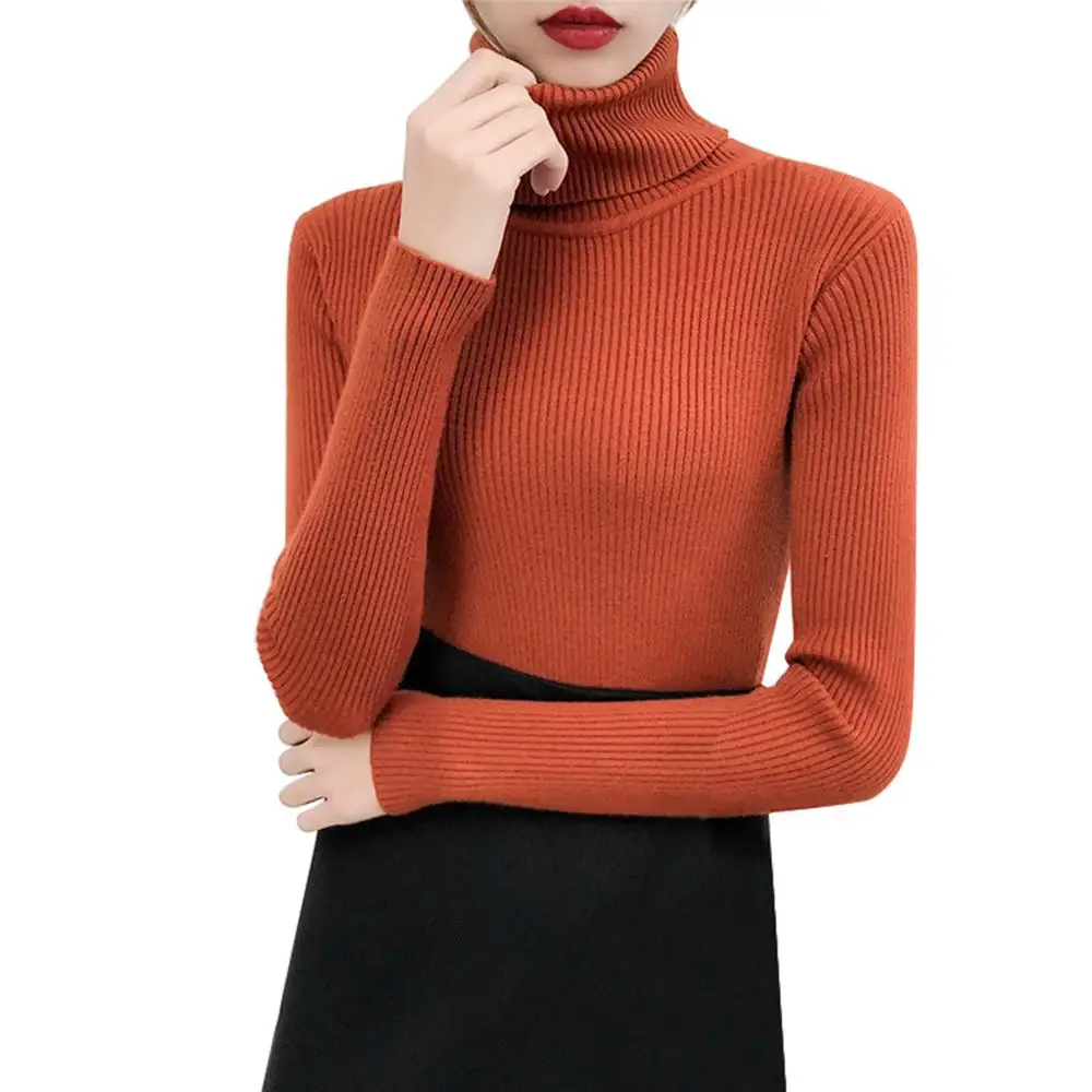 Водолазка, свитер на осень и зиму, рабочая одежда, Облегающая рубашка с длинным рукавом, женский топ с воротником, стильная Высокая уличная одежда - Цвет: Оранжевый