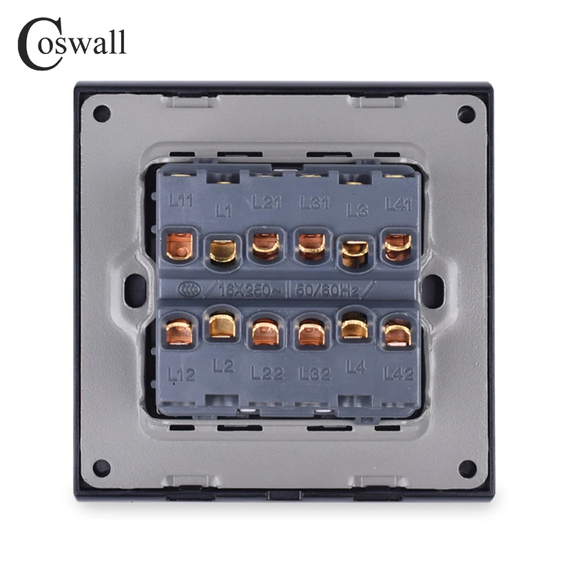 COSWALL-4-Gang-2-Way-Luxury-Crystal-Glass-Panel-Light-Switch-On-Off-Pass-Through-Wall