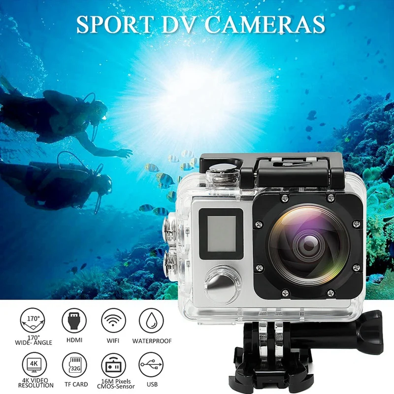 Спортивная водонепроницаемая камера с двойным экраном 4K 1080 P, Спортивная DV 2,4G Спортивная камера с дистанционным управлением