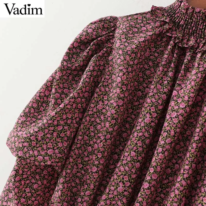 Vadim, женский сексуальный укороченный топ с цветочным принтом, плиссированная короткая блузка с длинным рукавом, рубашки для женщин, Ретро стиль, повседневные топы, blusas LB736